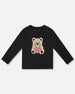 Black Organic Cotton T-Shirt With Reversible Sequin Teddy Bear - H20LG70_999