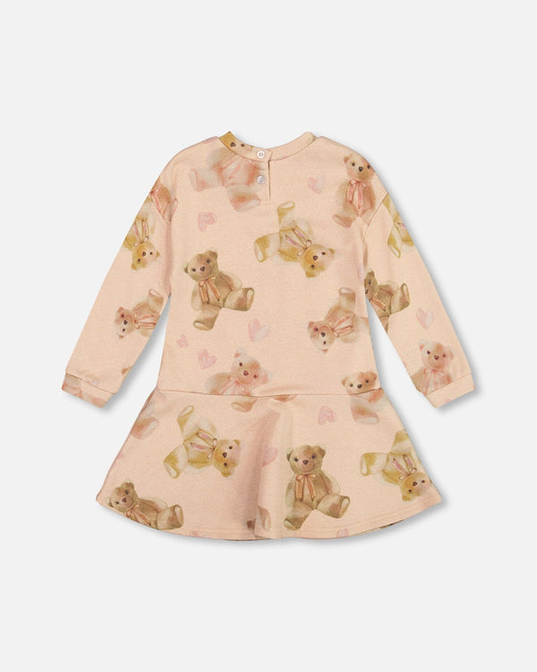 Glittering French Terry Dress Beige Teddy Bear Print - H20LG86_083