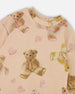 Glittering French Terry Dress Beige Teddy Bear Print - H20LG86_083