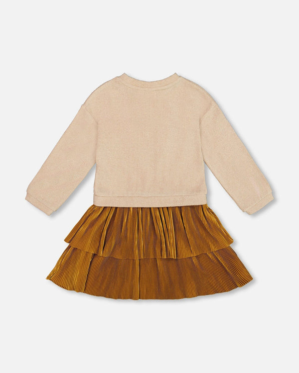 Bi-Material Dress Caramel Brown With Layered Skirt - H20LG87_173