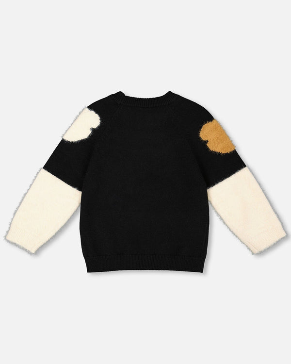 Knitted Sweater Black With Bear Intarsia - H20LGT71_999