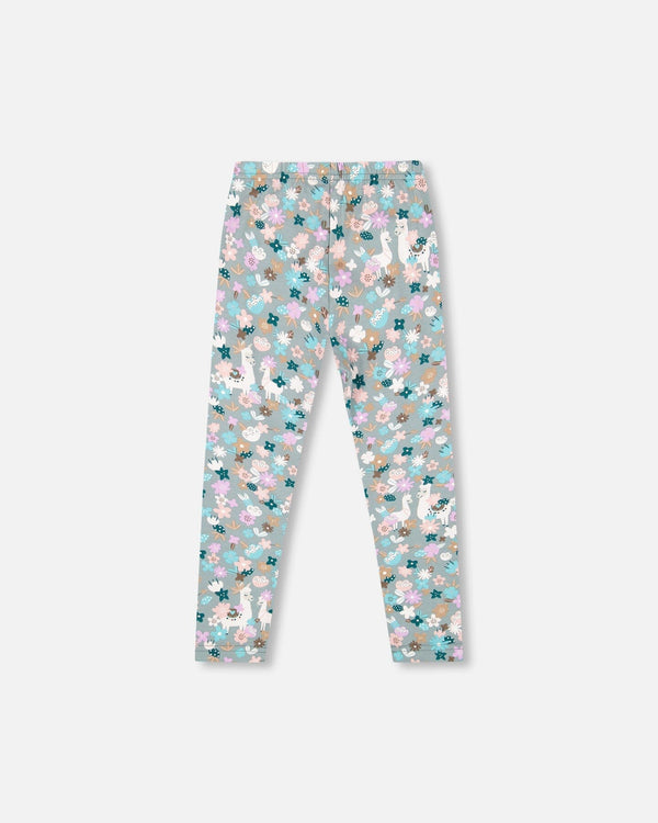 Organic Cotton Leggings Blue Llama Print - H20M60_081
