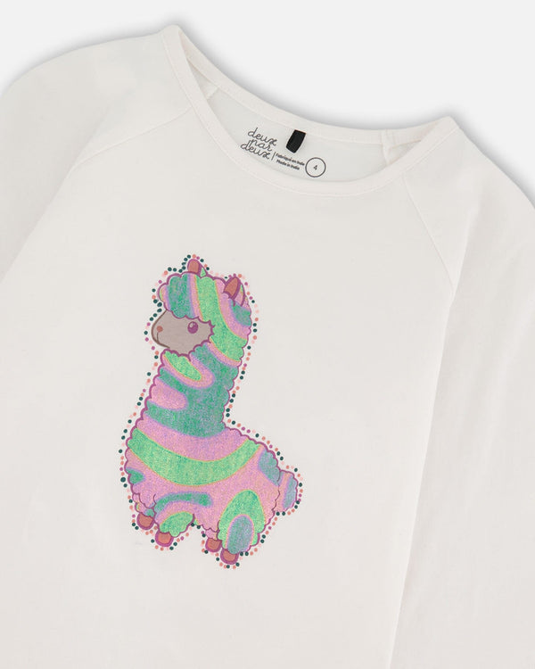 Organic Cotton T-Shirt Off White With Llama - H20M70_101