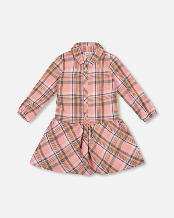 Shirt Plaid Dress With Frill Pink, Yellow And Gray - H20M85_000