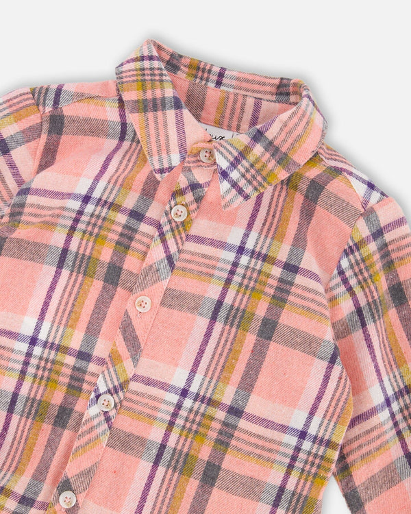 Shirt Plaid Dress With Frill Pink, Yellow And Gray - H20M85_000