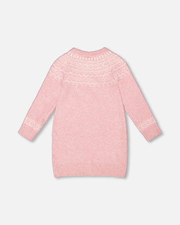 Knitted Dress With Norvegian Jacquard Dusty Pink - H20MT86_276