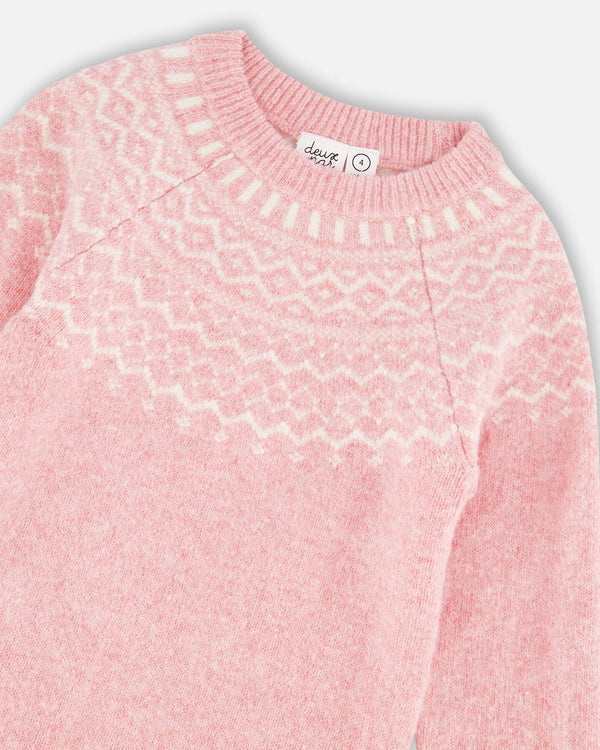 Knitted Dress With Norvegian Jacquard Dusty Pink - H20MT86_276