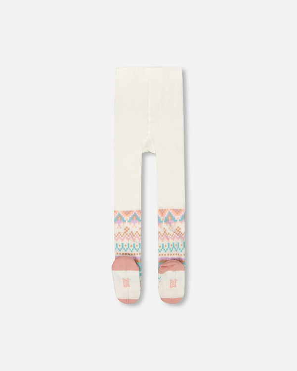 Knit Tights White Pink And Turquoise With Norwegian Jacquard - H20MT_000