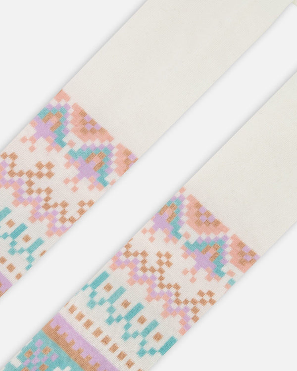 Knit Tights White Pink And Turquoise With Norwegian Jacquard - H20MT_000