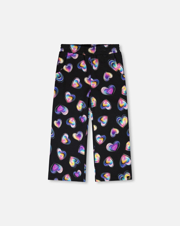 Wide Leg Fleece Pants Black And Multicolor - H20N21_000