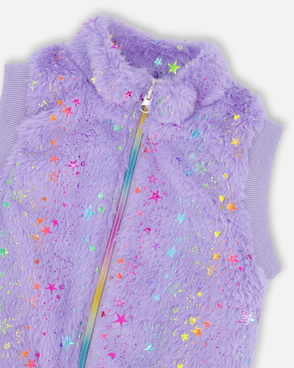 Faux Fur Zipped Vest Lavender - H20N30_564