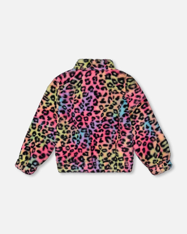 Faux Fur Zipped Jacket Multicolor Leopard - H20N50_000