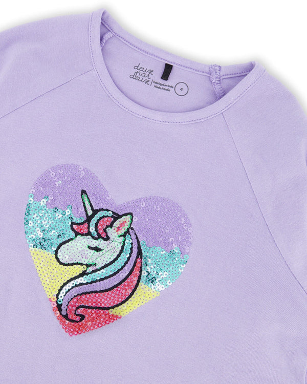 Organic Cotton Long Sleeve T-Shirt Lavender With Sequin Unicorn - H20N70_564