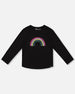 Organic Cotton Long Sleeve T-Shirt Black With Sequin Rainbow - H20N70_999