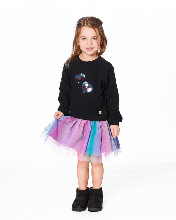 Bi-Material Dress Black With Mesh Skirt - H20N87_999