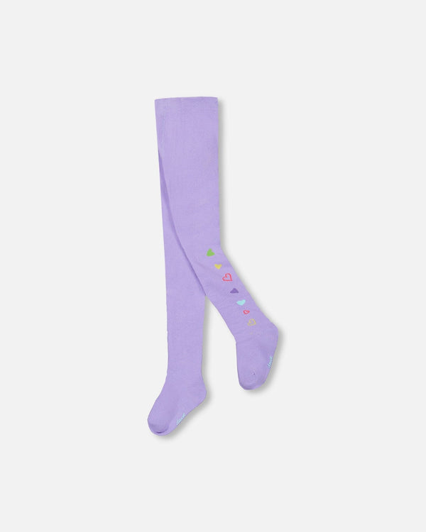 Knit Tights Lavender With Hearts - H20NT_564