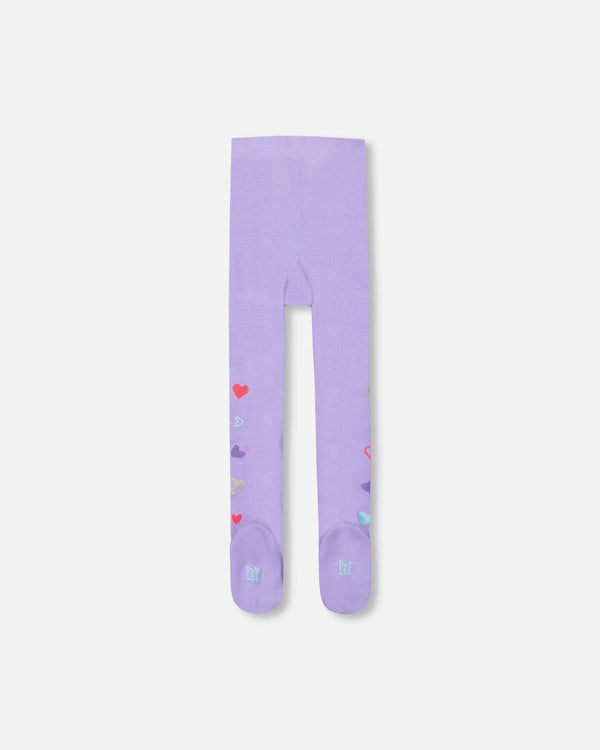 Knit Tights Lavender With Hearts - H20NT_564