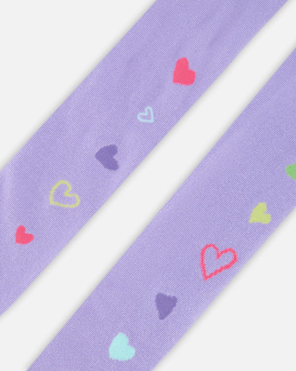 Knit Tights Lavender With Hearts - H20NT_564