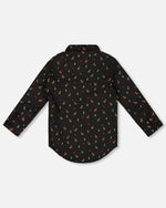 Printed Poplin Shirt Black And Multicolor With Bow Tie - H20OB15_000