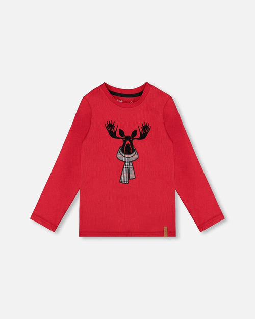 Jersey T-Shirt Cherry Red With Moose - H20OB67_749