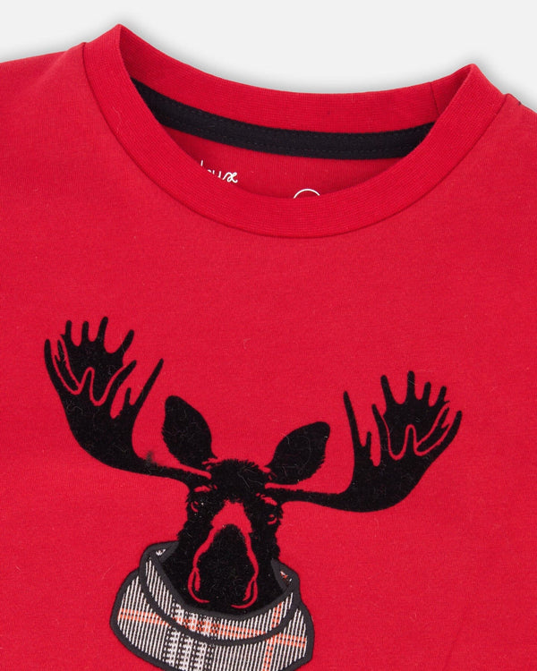 Jersey T-Shirt Cherry Red With Moose - H20OB67_749