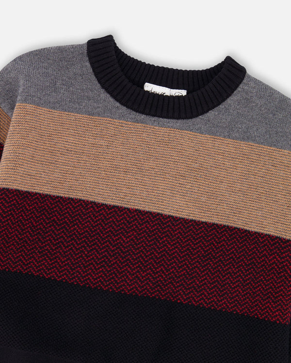 Color Block Knit Sweater Red And Black - H20OBT72_000