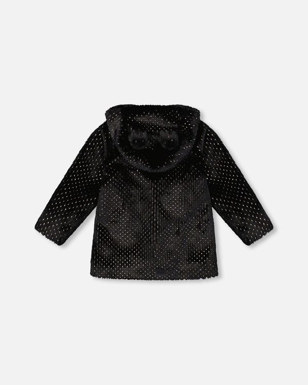 Bear Faux Fur Coat Black With Gold Polka Dots - H20OG51_999