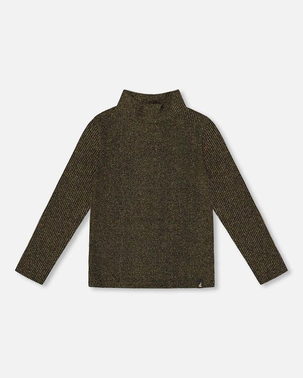 Shiny Rib Mock Neck Top Black And Gold - H20OG70_000