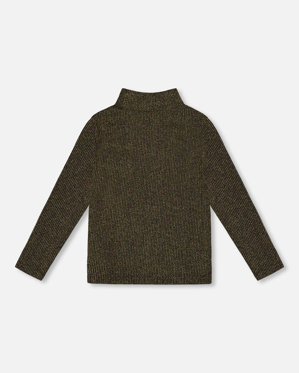 Shiny Rib Mock Neck Top Black And Gold - H20OG70_000