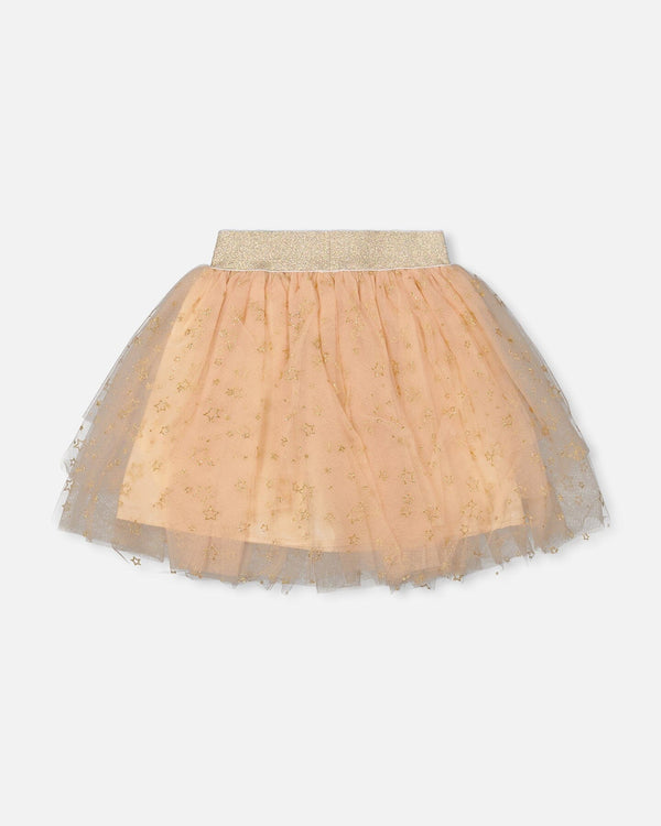 Multi Layer Glittering Mesh Skirt Beige - H20OG82_145