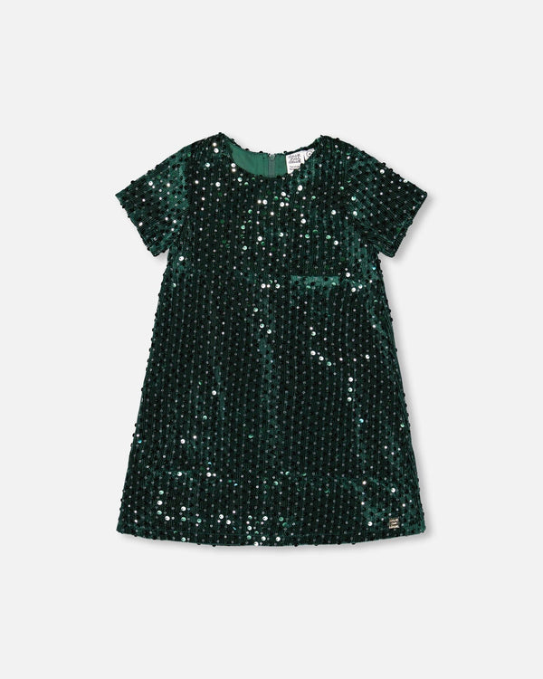 Velvet Short Sleeve Dress Forest Green - H20OG85_393