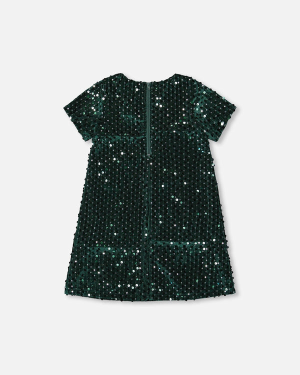Velvet Short Sleeve Dress Forest Green - H20OG85_393