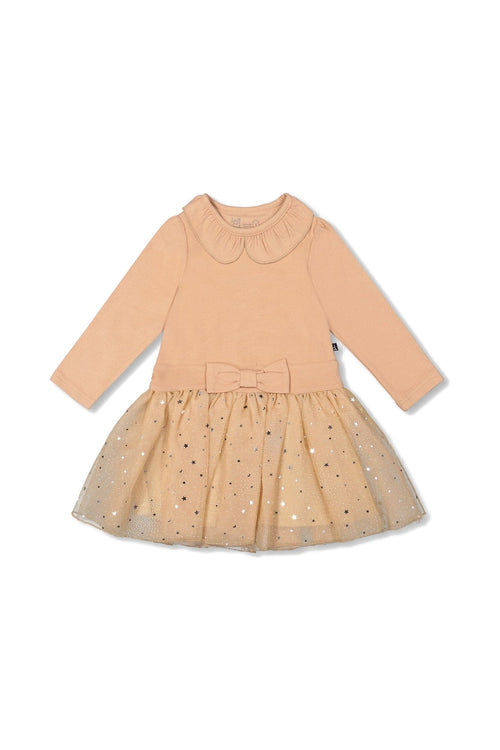 Bi-Material Dress With Glittering Skirt Beige - H20OG86_145
