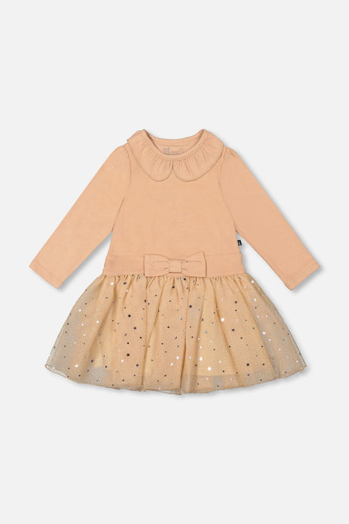 Bi-Material Dress With Glittering Skirt Beige - H20OG86_145