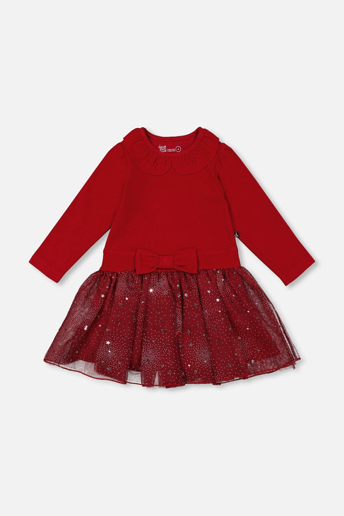Bi-Material Dress With Glittering Skirt Red - H20OG86_749