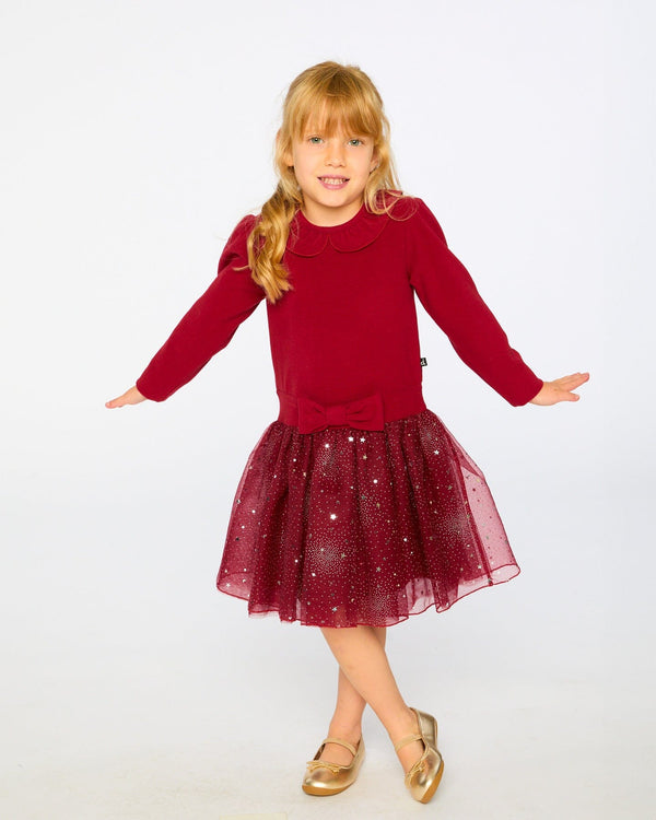 Bi-Material Dress With Glittering Skirt Red Dresses Deux par Deux