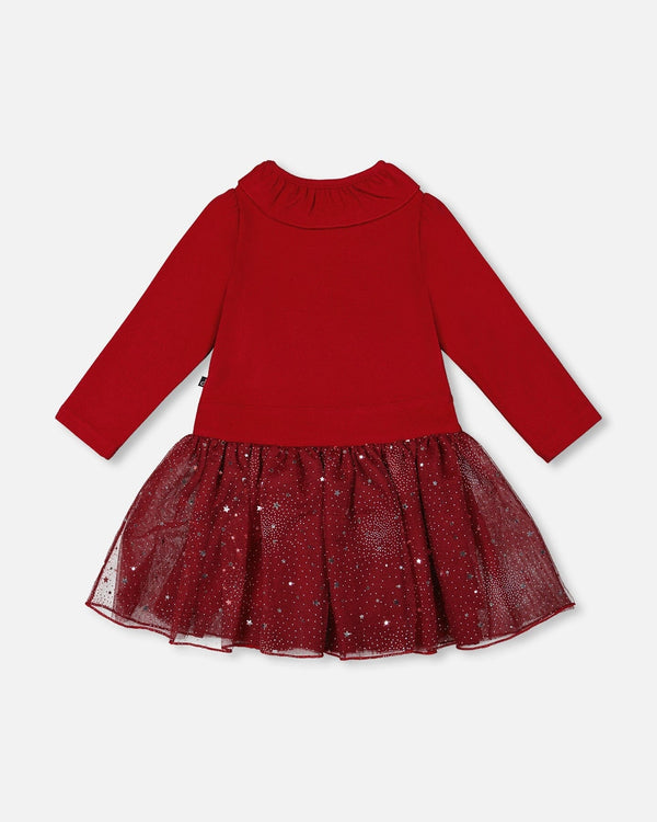 Bi-Material Dress With Glittering Skirt Red - H20OG86_749