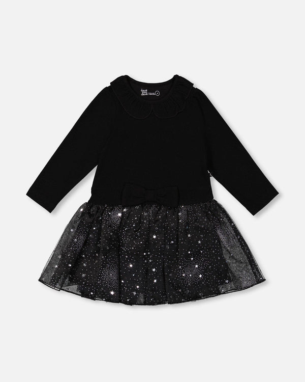 Bi-Material Dress With Glittering Skirt Black - H20OG86_999