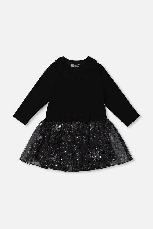 Bi-Material Dress With Glittering Skirt Black - H20OG86_999