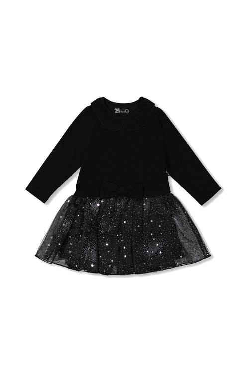 Bi-Material Dress With Glittering Skirt Black - H20OG86_999
