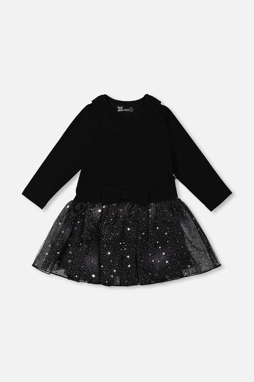 Bi-Material Dress With Glittering Skirt Black - H20OG86_999
