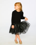 Bi-Material Dress With Glittering Skirt Black Dresses Deux par Deux