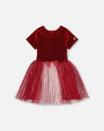 Bi-Material Short Sleeve Party Dress Red - H20OG88_749