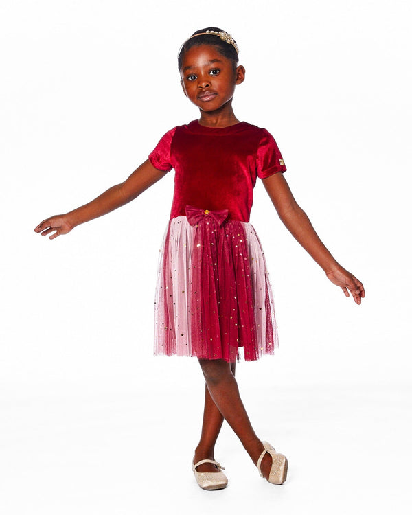 Bi-Material Short Sleeve Party Dress Red - H20OG88_749