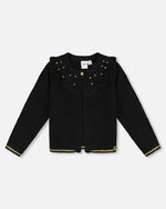 Knitted Cardigan With Rhinestones Black - H20OGT31_999