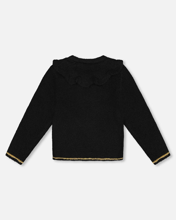 Knitted Cardigan With Rhinestones Black - H20OGT31_999