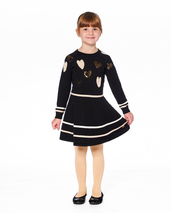 Knit Dress Black With Glittery Heart Motifs - H20OGT89_999