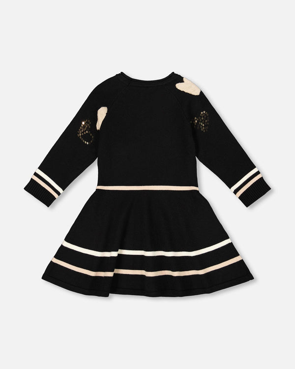 Knit Dress Black With Glittery Heart Motifs - H20OGT89_999