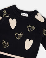 Knit Dress Black With Glittery Heart Motifs - H20OGT89_999