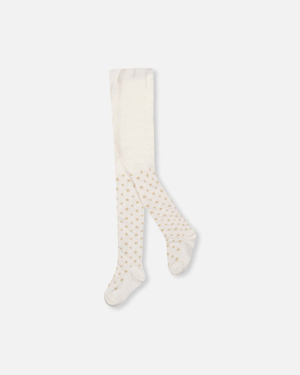 Knit Tights Off-White With Golden Star Pattern - H20OGT_101